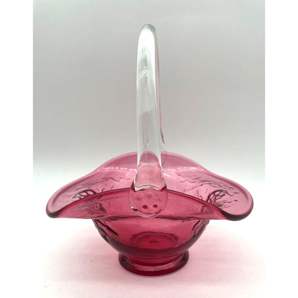 Vtg. Kanawha Art Cranberry Basket Applied Handle